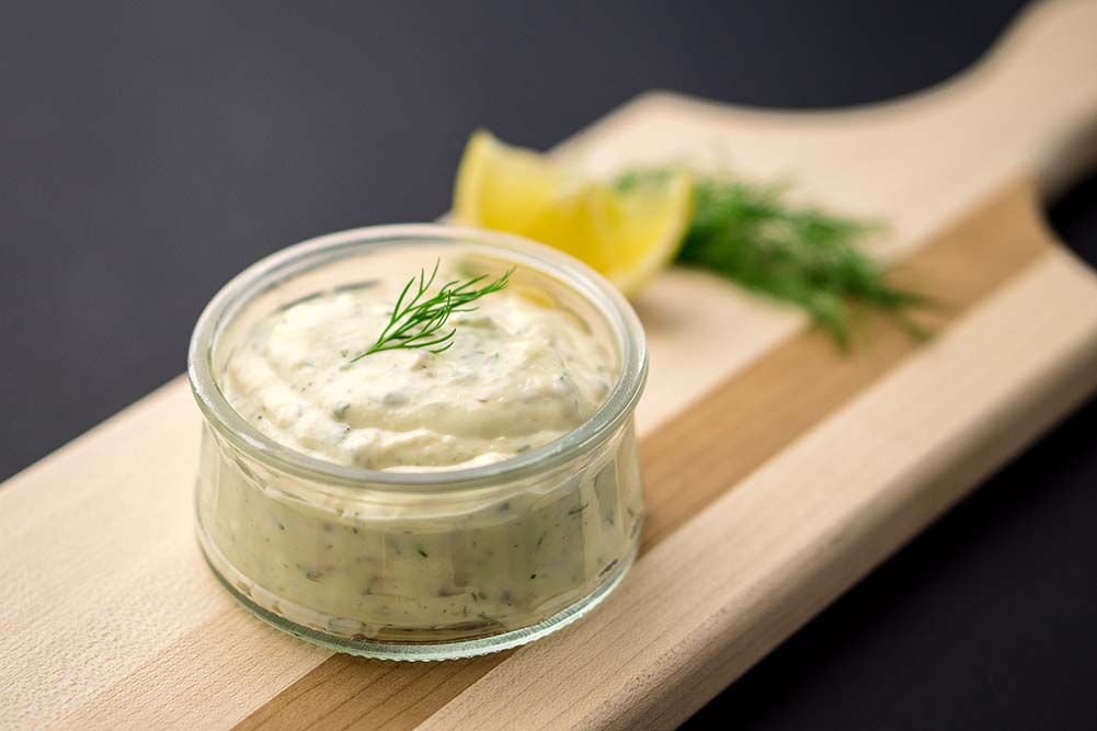Homemade,Tartar,Sauce,On,Black,Background.,Made,Of,Fresh,Mayonnaise,